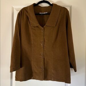 Stmpatico Hemp and Lyocell Brown Button-Up Top